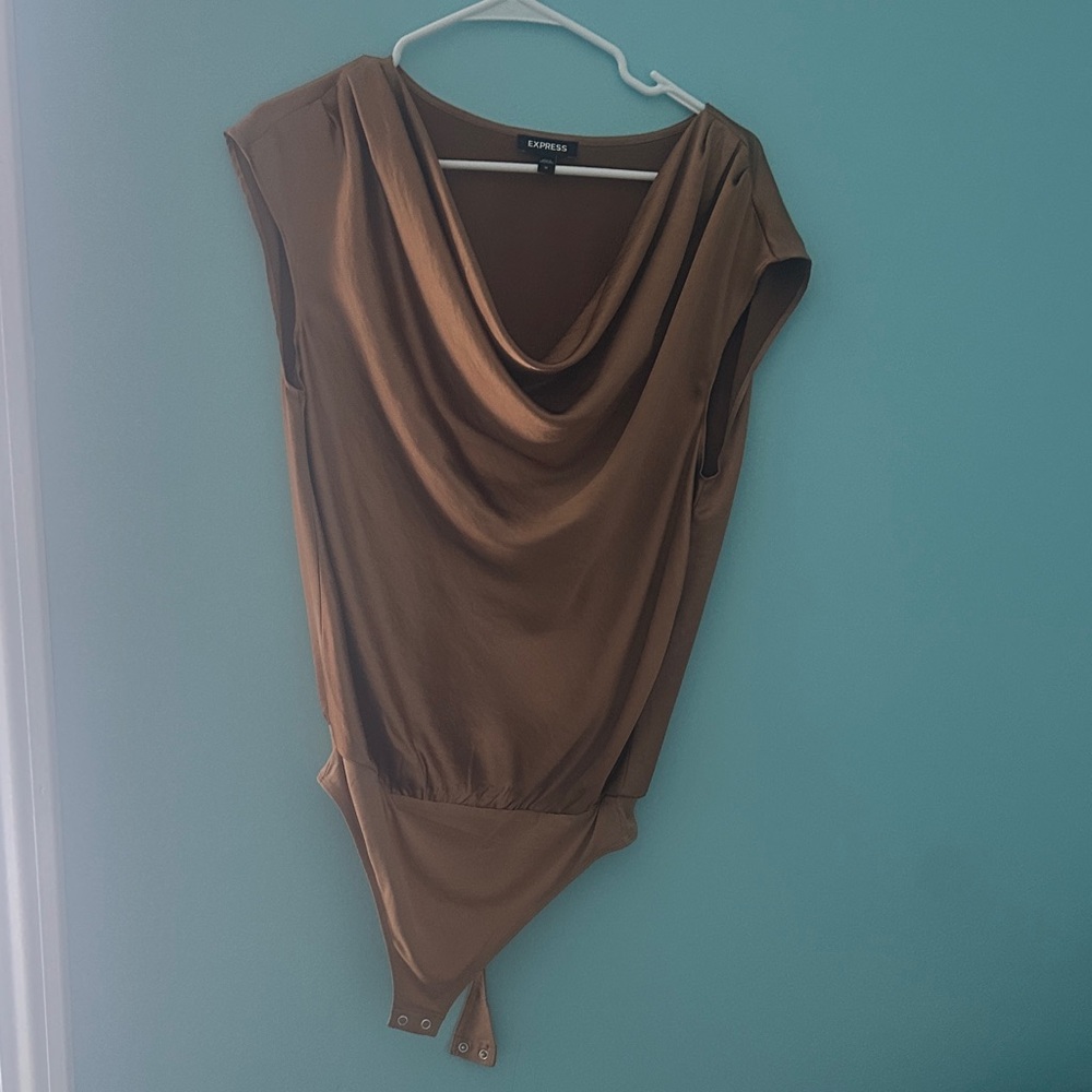 Express Tan Cowl Neck Bodysuit